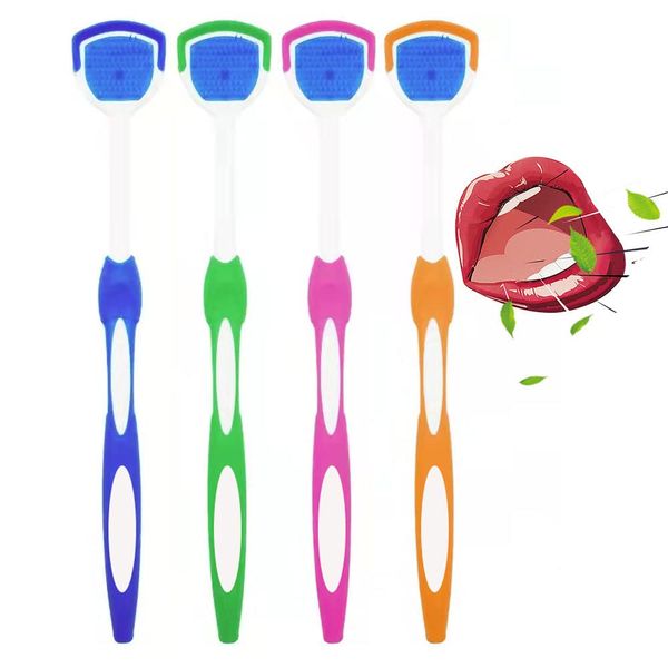 PIVHWIR 4-Pack Tongue Scrapers, Tounge Scraper Cleaner Keep Fresher Breath, Tongue Cleaner Brush for Adults Kid Helps Fight Bad Breath（Random Color）