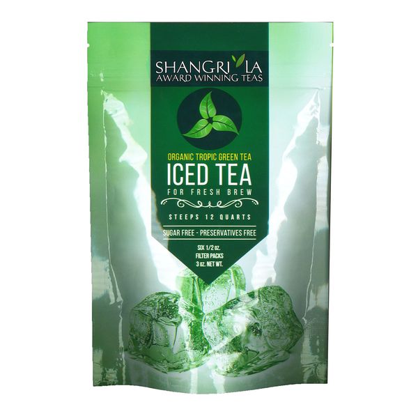 Shangri-La Tea Company Iced Tea Bags, Organic Tropic Green, Unsweetened and All Natural, Brews 2 Quarts Per Tea Bag, (6 Count) (5059)