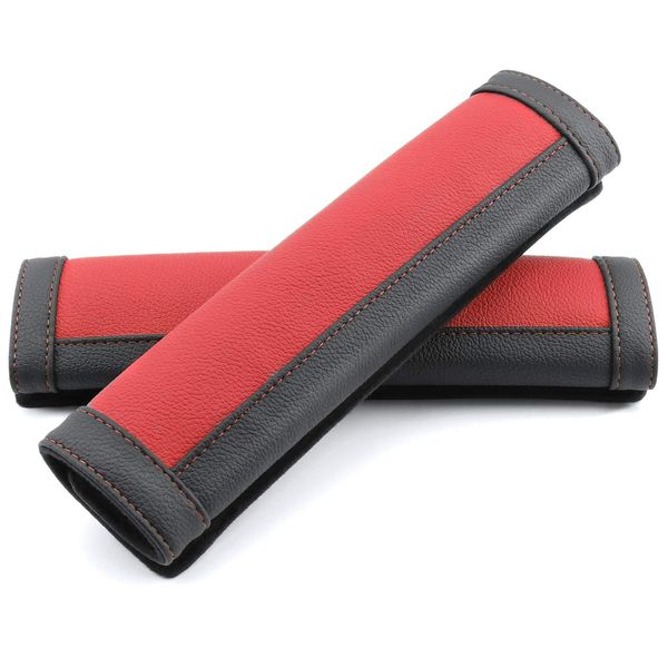 COFIT Car Seat Belt Pads, Durable Microfiber Leather Pads with Comfort Shoulder Protection For Your Driving, Pack of 2, Red and Black