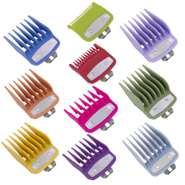 10 Pack Clipper Guards Cutting Guides for Wahl Clipper with Metal Clip/Color Coded-from 1/16 Inch to 1 Inch(1.5-25mm)，Fits All Full Size Wahl Clippers (Colorful)