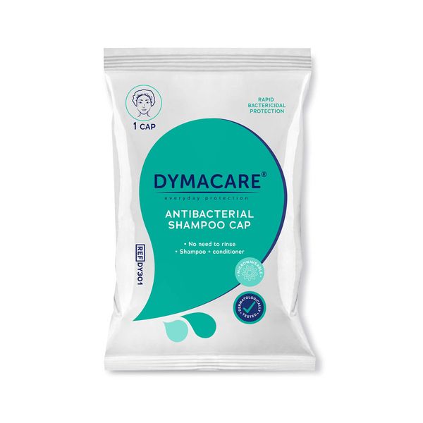 DYMACARE Antibacterial No Rinse Shampoo Cap | Rinse Free Shower Cap That Shampoos & Conditions | PH Balanced Waterless Hair Wash | 1 Cap