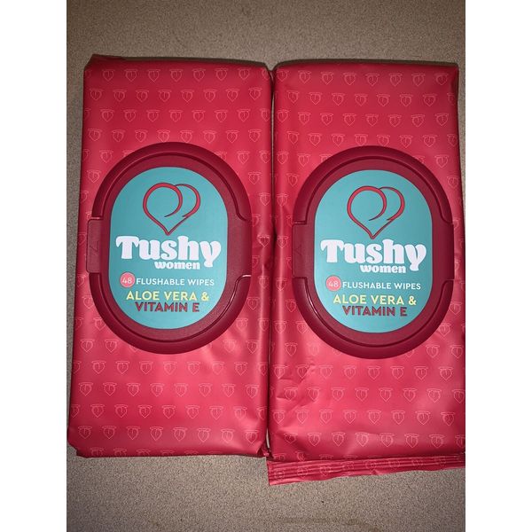 2 PACKS Of Tushy Women Aloe Vera & Vitamin E 48 Flushable Wipes