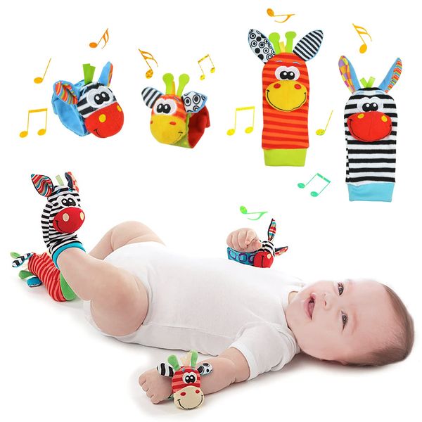 4 Pieces Baby Rattle Toy Foot Finders Wrist Rattles for Infants Sensory Developmental Texture Arm Wristband Foot Finder Sock Multicolour Hand and Feet Rattle Toys Gift for Newborn (Style A)