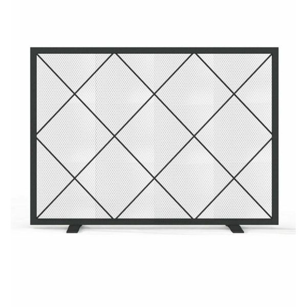 Fireplace Screen Flat Single Panel Mesh Steel Metal Guard Diamond Pattern Design