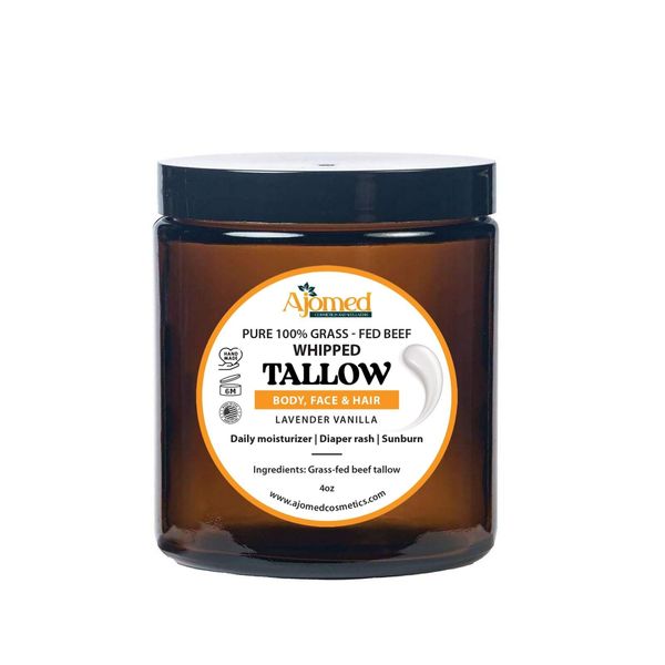 Grass-Fed Beef Tallow Balm- Whipped Tallow Face Cream - 4oz Lavender Vanilla