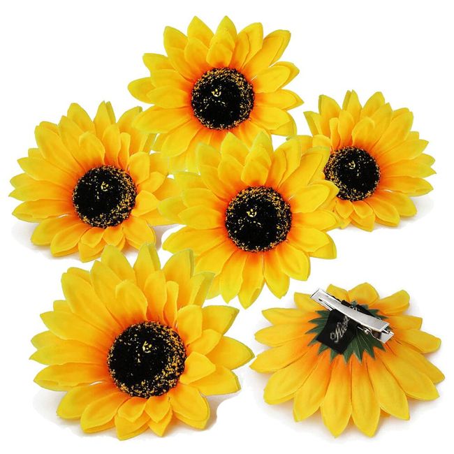 6Pcs 3.9 Lady Girls Sunflower Hair Alligator Clips Hairpin Hair Clamp Hair Styling Accessories for Party Beach Vacation Wedding Bridal Barrettes (Yellow)