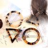 2Pairs Leopard Print Acrylic Geometric Shape Hair Clip Triangle and Round Side Clamp Hair Pin Insert Clasp Grip Barrettes Headwear Headdress for Hairdressing Decoration
