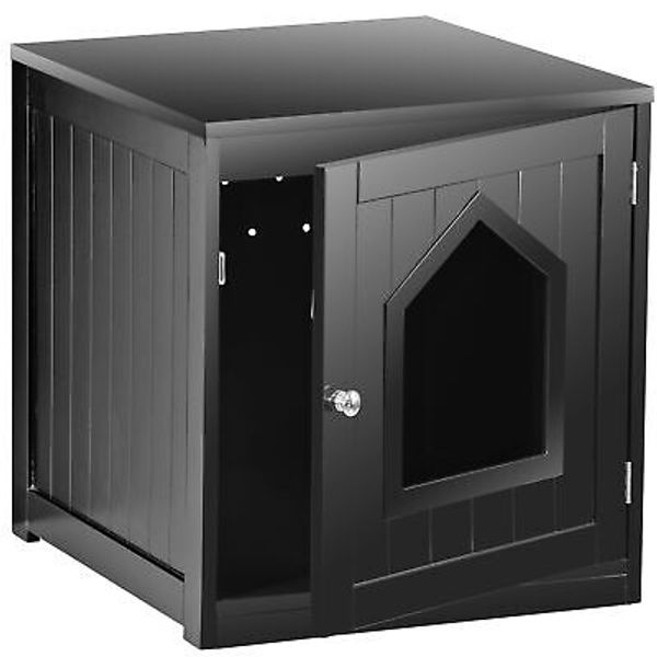 Cat Hidden Litter Box Enclosure End Table Kitty Pet House Indoor Black 18.90"