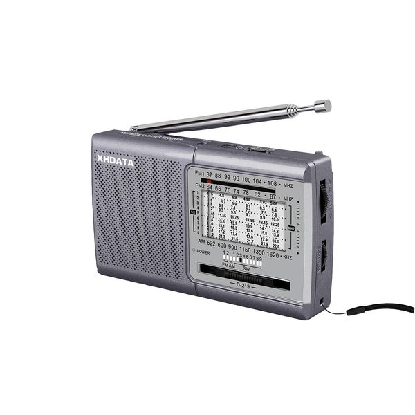 XHDATA D219 Portable Radio Retro FM AM SW Radio Battery Operated for Household Outdoor Camping Hiking Pocket Radio Grey