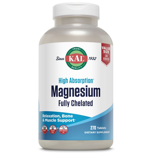 KAL Magnesium Glycinate 315mg, Fully Chelated, High Absorption Magnesium