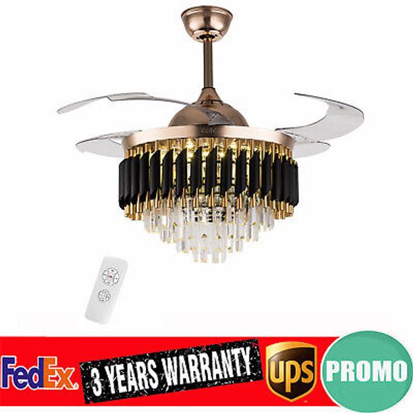 42" Invisible LED Ceiling Fan Light Crystal Chandelier Lamp 3 Color Fandelier 1X