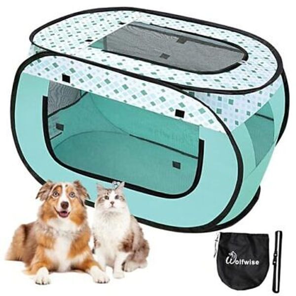 Pet Playpen, Pop Up Portable Dog Crate Indoor, 600D 31.5"x19.7"x19.7" Green