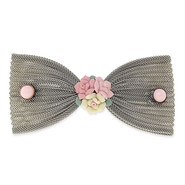 1928 Jewelry Women's Pink Porcelain Roses Gold Mesh Bow Hair Barrette (1 Pcs)