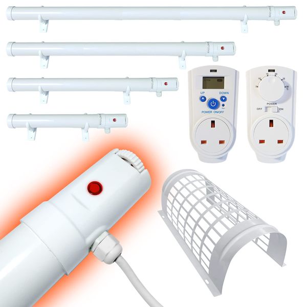 Elixir Gardens Low Energy TH01B Tubular/Tube Heater | Greenhouse/Garage/Shed Frost Protection | 1ft, 2ft, 3ft, 4ft Sizes with Optional Guard & Thermostat | 30cm + Guard + Digital Thermostat