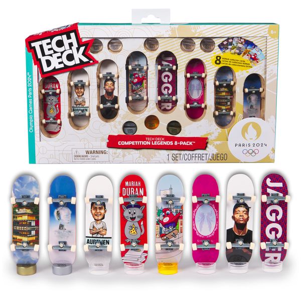 Tech Deck, Competition Legends 8-Pack Fingerboards with Collectible Cards, Olympic Games Paris 2024, Customizable Mini Skateboards, Kids Toys for Ages 6 and up