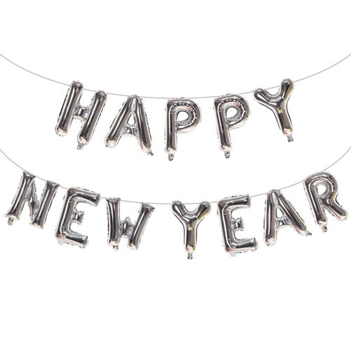 Silver Happy New Year Balloons, 16 Inch Happy New Year Foil Letter Balloons, 2025 New Years Decorations for New Years Eve Party Supplies 2025 New Years Eve Décor