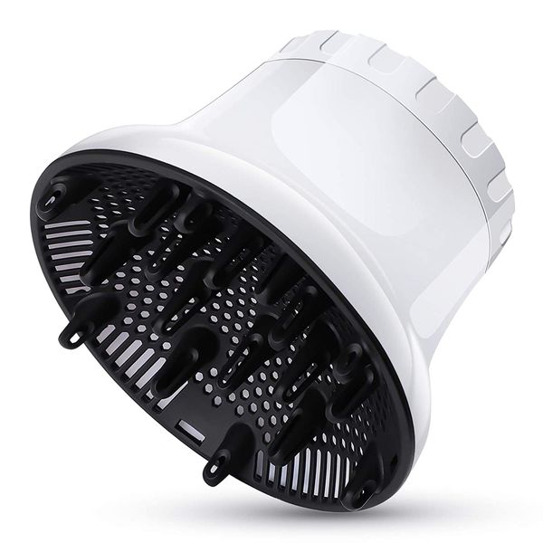 Universal Hair Diffuser Hairdryer Attachment Adjustable Nozzle Curly Hair Salon Fits Most Blow Dryer Diameter from 1.4 in to 2.6 inch for Natural Wavy Hair - White