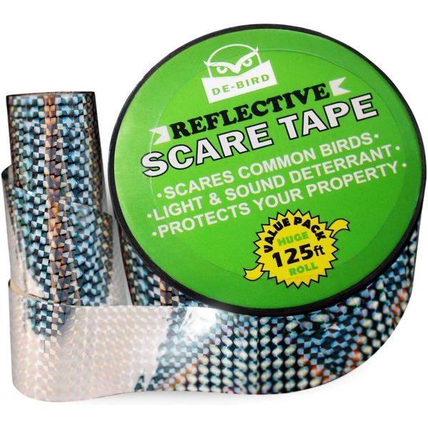 Bird Repellent Scare Tape - Keep Away Pigeons, Ducks, Crows and More - Deterrent Works with Netting And Spikes (125)