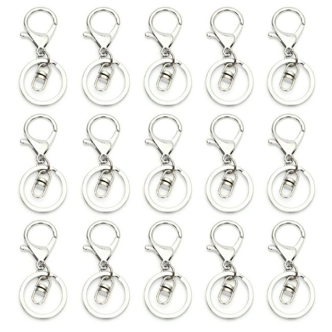 HappyHome 15 Pcs Naskan Silver Accessory Parts Keychain Hardware Key Ring with Swivel Hook (Silver)