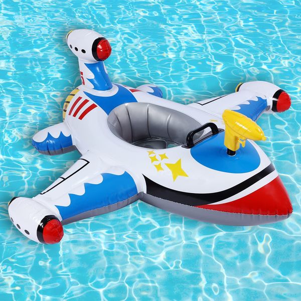 Baby Pool Float Inflatable Airplane Pool Float Boat with Handle & Squirt Gun, Baby Swim Float Swimming Pool Float Kids Toddler Pool Floaties Infant Pool Float Toys for 1-4 Years Old