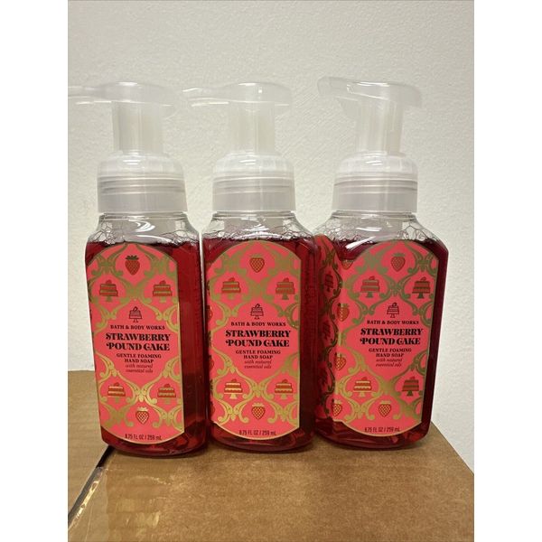 3 Bath & Body Works Strawberry Pound Cake Gentle Foaming Hand Soap 8.75 Fl Oz