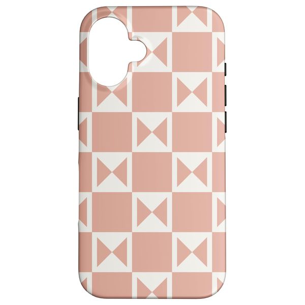 iPhone 16 Peach Cream Blush Pink Pastel Triangle Square Patterns Smartphone Case