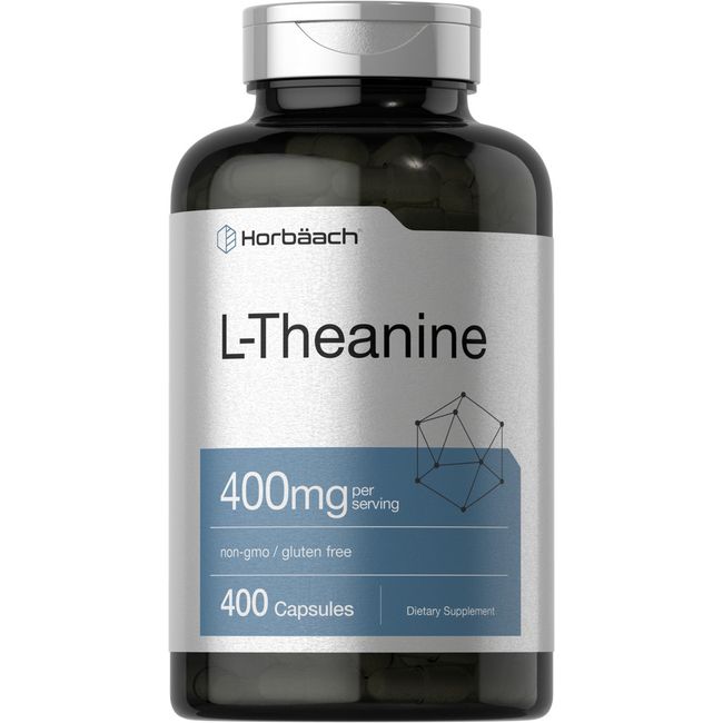 L Theanine 400mg | 400 Capsules Max Size | Non-GMO & Gluten Free | By Horbaach