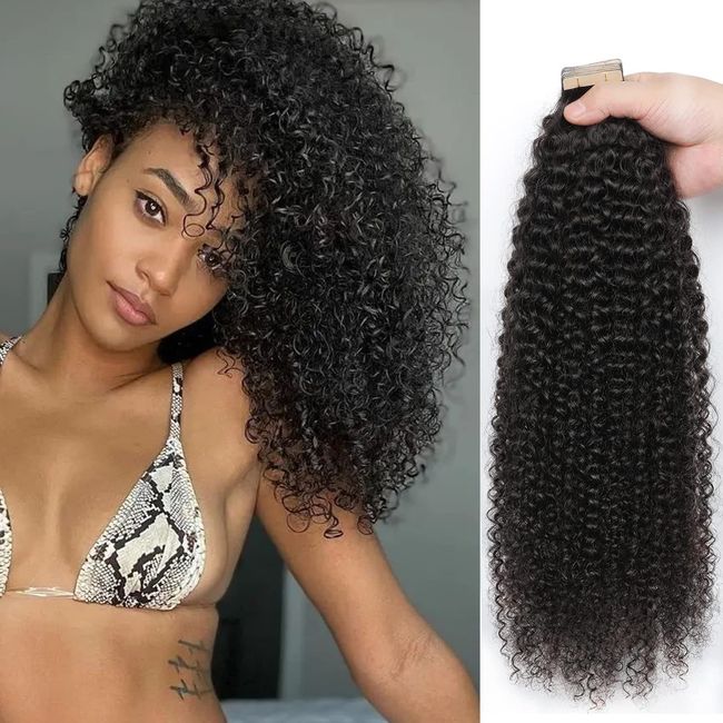 YDDM Kinky Curly Tape in Hair Extensions，Tape in Hair Extensions Human Hair Black Women，Tape in Hair Extensions Human Hair Kinky Curly Tape in Extensions 20inch 60Pcs 150g