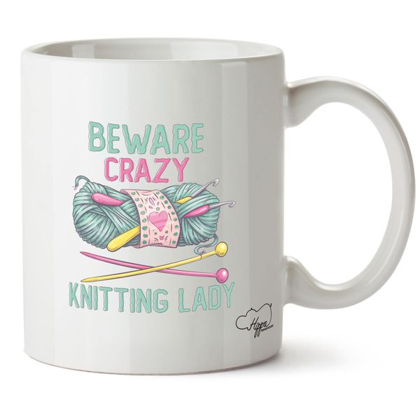Hippowarehouse Beware Crazy Knitting Lady Printed Mug Cup Ceramic 10oz