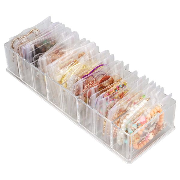 Casiwaft Acrylic Jewelry Box with 30pcs Zipper Bags, Jewelry Organizer for Rings, Necklace, Bracelets, Earrings