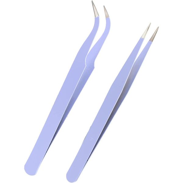 Fine Point + Slant Tweezers for Women and Men，Splinter Ticks, Facial, Brow and Ingrown Hair Removal， Needle Nose Precision Best Tweezers for Chin Hair(Purple)