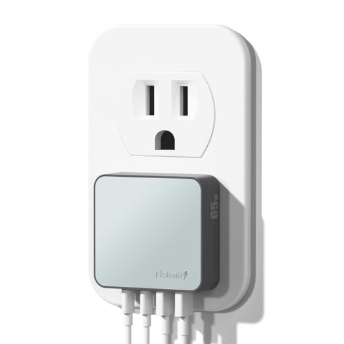 Nekmit 65W USB C Charger Block, 4 Port Flat Wall Charger with USB C and USB A, Multiport GaN Fast Charger for iPhone 16/15/14 Pro Max, iPad Pro, MacBook Pro/Air, AirPods, Galaxy and More, Blue