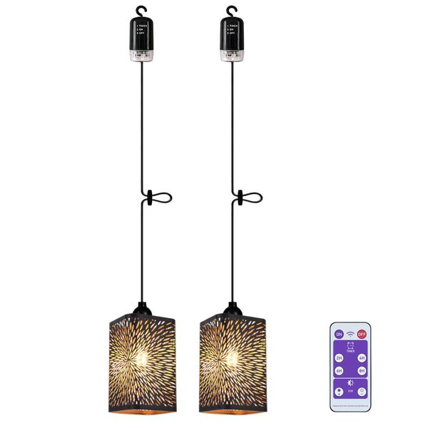 2x Hängelampe mit Batterie Industrie Dekorative Lampe Akku Hängeleuchte Deckenlampe ohne Strom Stromanschluss Feuerwerk Lampenschirm Nachtlicht Laternen Lampions für Garten Balkon Pavillon Küche