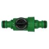 Quick release garden hose pipe in line shut off valve.
