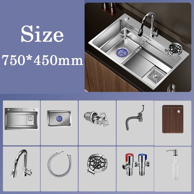 Stepped Sink 304 Stainless Steel Kitchen Sink strainer Vegetable Wash Basin  Under Counter Basin Large Single-slot Kitchen wash