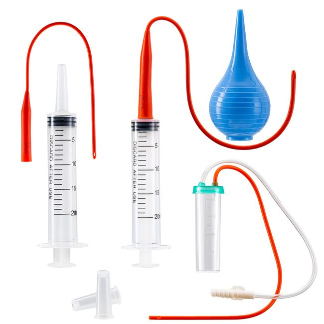 REDDOUDOU Newborn Puppy Kitten Small Animal Sterile Mucus Extractor Suction Catheter, Animal Kid Puppy Kitten Tube Feeding Kit 8 FR Red Feeding Tubes with 20ml Syringes and Bulb Aspirator