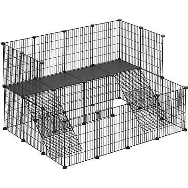 Guinea Pig Playpen, 1.5-Level Metal Mesh Small Animal Cage Hutch for Hedgehogs