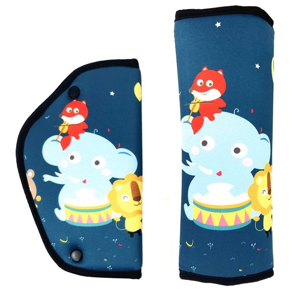 Kids Seatbelt Adjuster Car Seat Belt Pad, Seat belt Pillow for Kids With Shoulder Pad Child Safety Belt Clip, Universal Cover Soft Adjustable Belt Pad Clips Device (Animal Party)