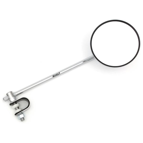 Universal 4" Chrome Clamp-On Mirror - 10" Long Stem - Motorcycle/ATV/Scooter/Moped