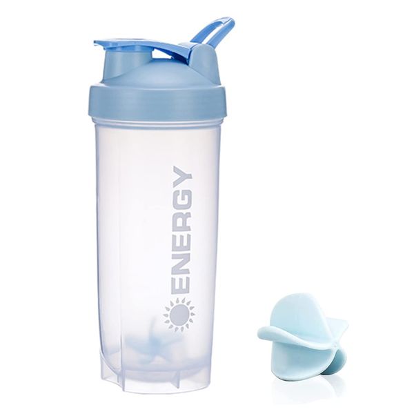 Menmamenma Protein Shaker Bottles Sports Protein Mixes Cup 700ml/24oz Water Bottle with Whisk Mixing Ball Leak-proof Lid Workouts Protein Shaker for Fitness Gym Milkshake (Blue)