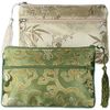 kilofly Chinese Silk Brocade 2 Zipper Pockets Tassel Jewelry Pouch Bag, 7 inch, Set2 D