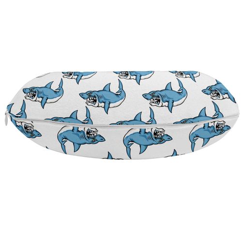 Ambesonne Sea Animals Travel Pillow Neck Rest, Fierce Predator Wild Shark Swimming Sharp Teeth Bite Nautical Theme Pattern, Memory Foam Traveling Accessory for Airplane and Car, 12", Blue White