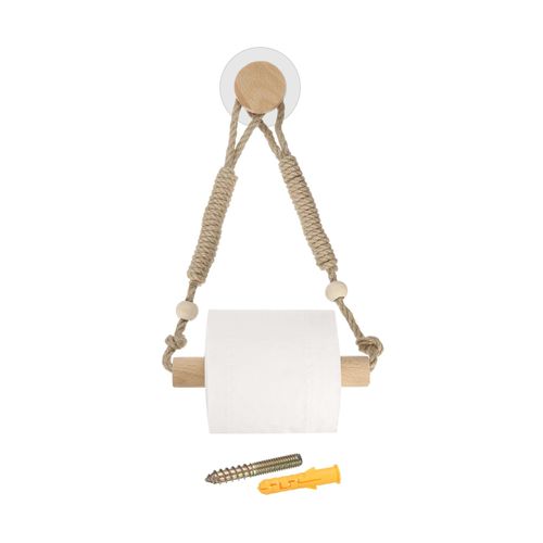 uxcell 1 Pcs Wood Jute Rope Toilet Paper Holder for Bathroom Decor,Round Beads/Wood Color