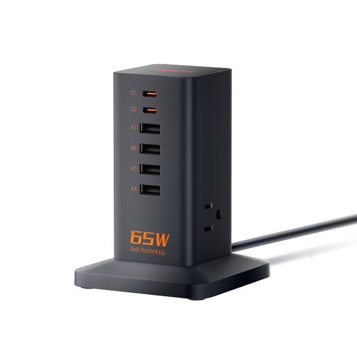 USB Charger, Total 65W, Rapid Charger, GaN Utilized, USB Outlet, Tap, Tower Type, 3AC Outlet, 4USB-A, 2USB-C(PD Compatible, QC3.0, 65W, TYPE-C), Smartphone Charger, USB Charger, AC Adapter, USB Power