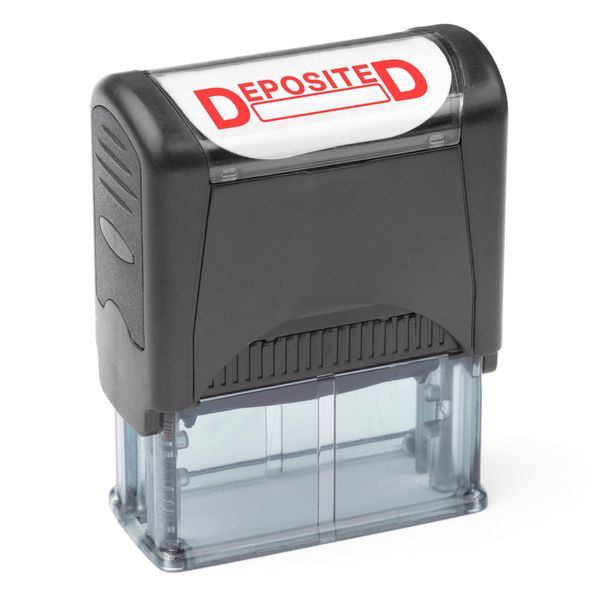 Self Inking Rubber Stamp, Refillable Red Ink Preinstalled - (9/16" x 1-1/2") (Deposited)