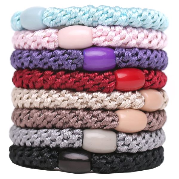 GYGYL 8Pcs Mixed Color Hair Ties for Women Girls, Elastics Hair Bands Ponytail Holders for Thick Hair, No Damage No Crease Hair Elastics(Style 14)