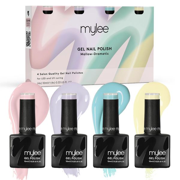 Mylee Gel Nail Polish Quad Colour Set 4x10ml [Mallow-Dramatic] UV/LED Soak-Off Nail Art Manicure Pedicure for Professional, Salon & Home Use - Long Lasting & Easy to Apply