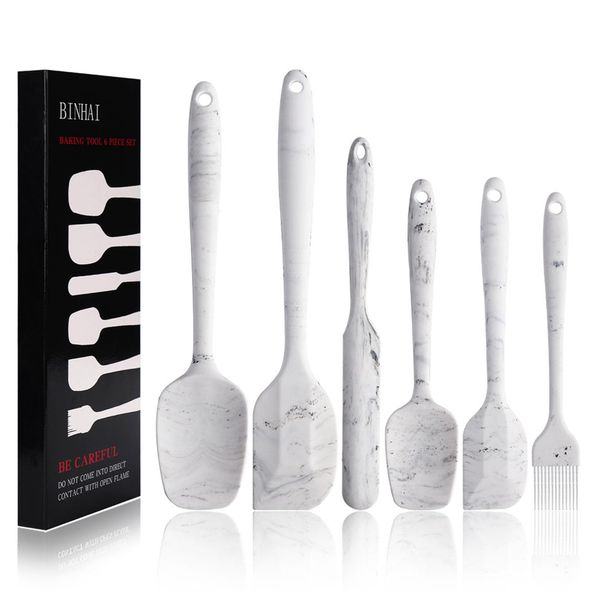 BINHAI Silicone Spatula Set - Marble Pattern 6 Piece Non - Stick Rubber Spatula with Stainless Steel Core - Heat-Resistant Spatula Kitchen Utensils Set for Cooking, Baking and Mixing