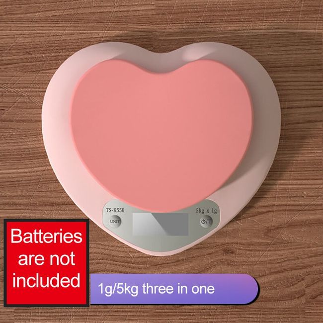 Pink Digital Kitchen Scale, 3kg/0.1g, Heart-shaped Food Scale