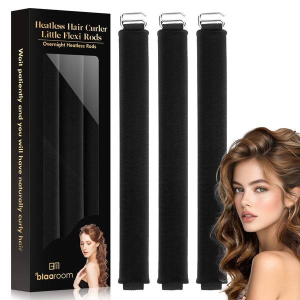 Little Overnight Heatless Hair Curler to Sleep in, Heatless Curls Satin Velvet Overnight Flexi Blowout Rods No Heat Overnight Sleeping Curling for Hair Styling Tools -3pcs Black